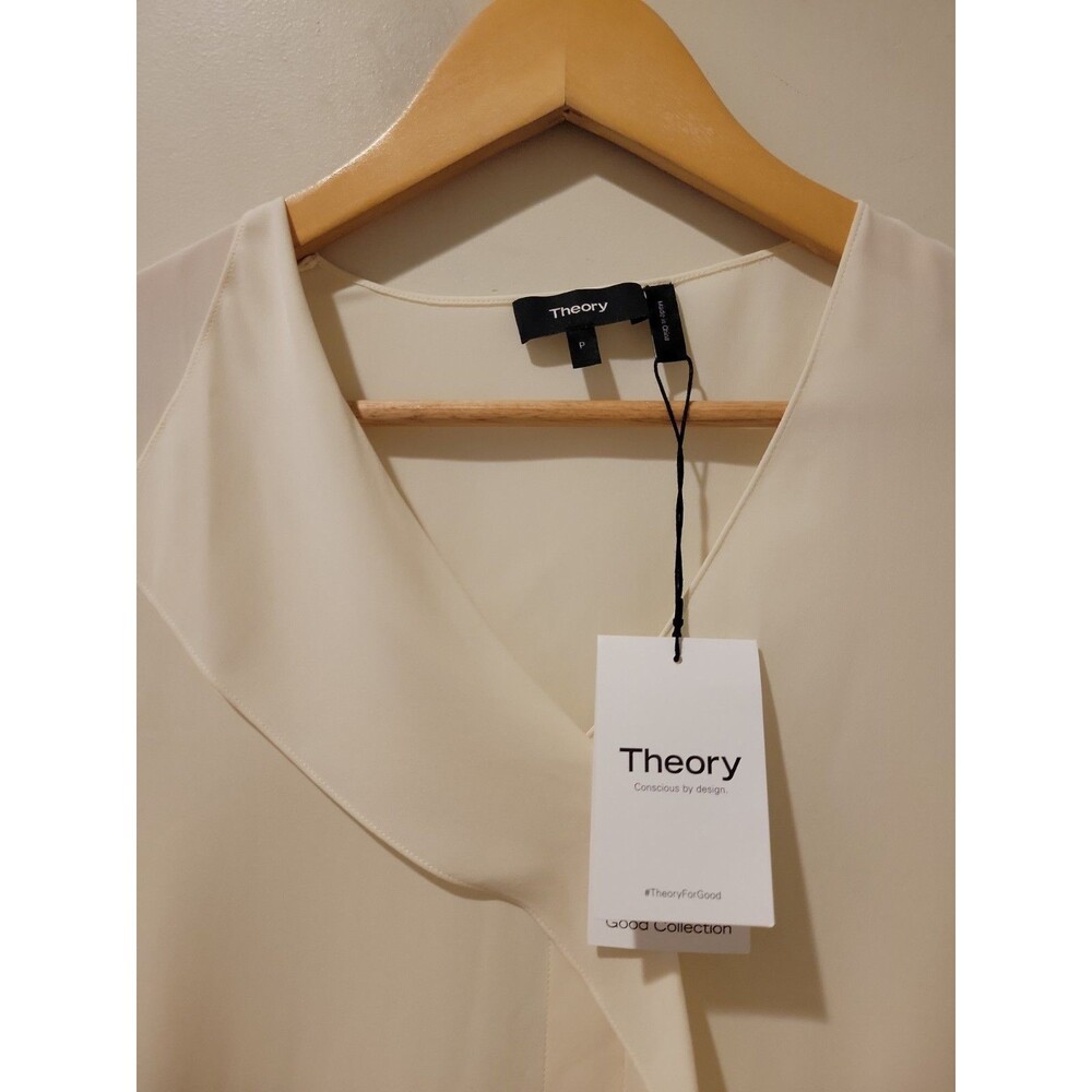 NWT Theory Overlap Top Women’s P/XS Ivory Classic Georgette Long Sleeve Blouse - Picture 3 of 10